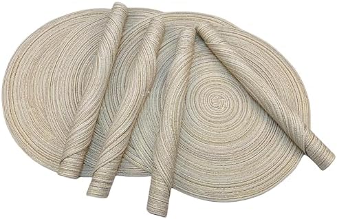 WAZAIGUR 14inch Round Placemats Set of 8 Table Mats, Cream with Golden