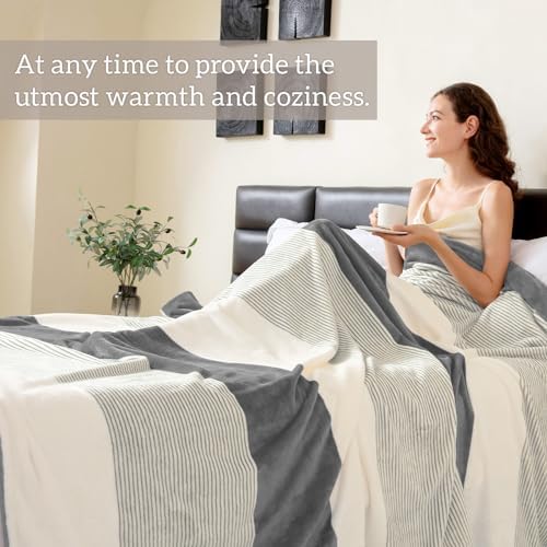 Homelike Moment Fleece Bed Blankets Queen Size Grey, Soft Fluffy Queen