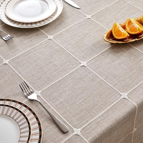 ZeeMart Boho Rectangle Grid Tablecloth with Tassels, Taupe 60x120in