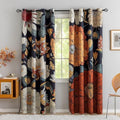 Tyrot Black Boho Floral Grommet Blackout Curtains, 52W x 96L, 2 Panels
