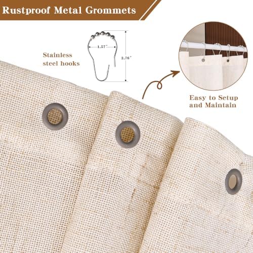 Beige Linen Style Shower Curtain Heavy Duty Liner 72x84