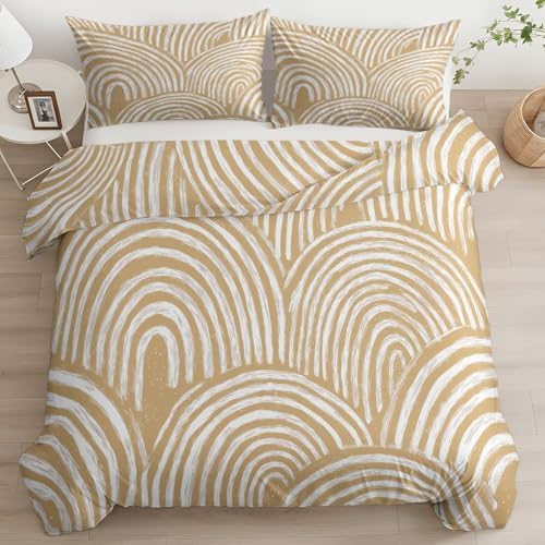 Minimalist Hand Drawn Line Bohemian Style Duvet Cover Reversible Beige