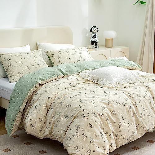 Jane yre Floral Duvet Cover King, Brushed Microfiber 3 Pieces Bedding