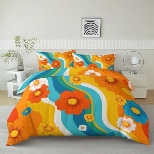 California King Duvet Cover Set Dreamy Floral Wavy Line Pattern Soft