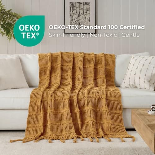 Boho Knitted Chenille Blanket with Tassels - Lightweight & Soft