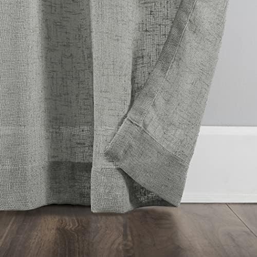 Archaeo Burlap Weave Linen Blend Tab Top Curtain, 50" x 96", Sterling