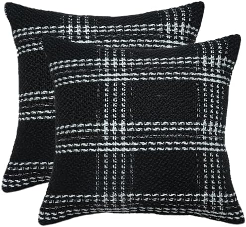 Black and White Plaid Throw Pillow Covers 20x20 Inch Set of 2