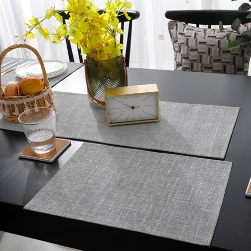 Grey Table Runner with Placemats Set of 6, Cotton Linen Kitchen Dining