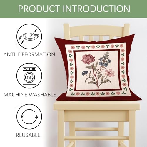 Vintage Floral Decorative Throw Pillow Covers 18 x 18 Set of 2, Retro