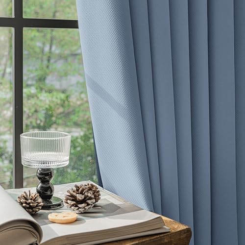 FMFUNCTEX 100% Blackout Slate Blue Curtains 96 Inches for Bedroom, 2