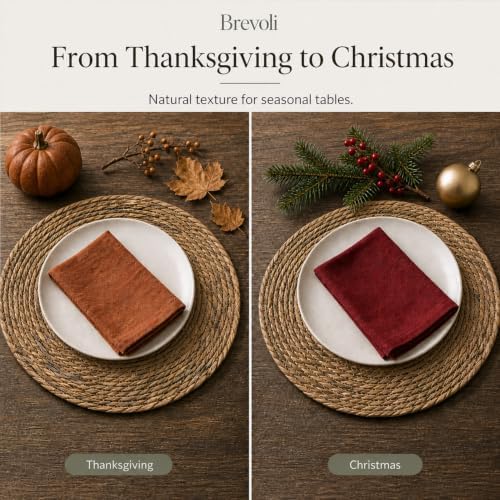 13 Inch Round Woven Placemats Set of 8, Cattail Charger Plates