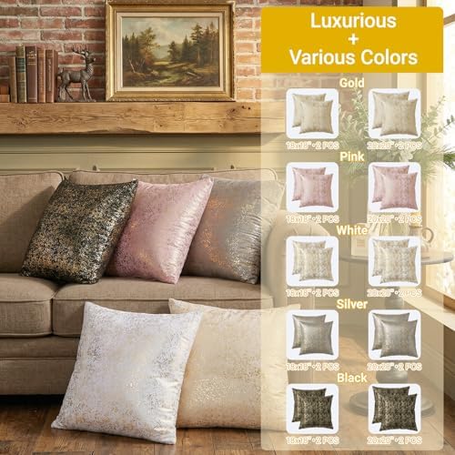 2 Pack Foil Embossed Velvet Throw Pillow Covers 20x20 Gold