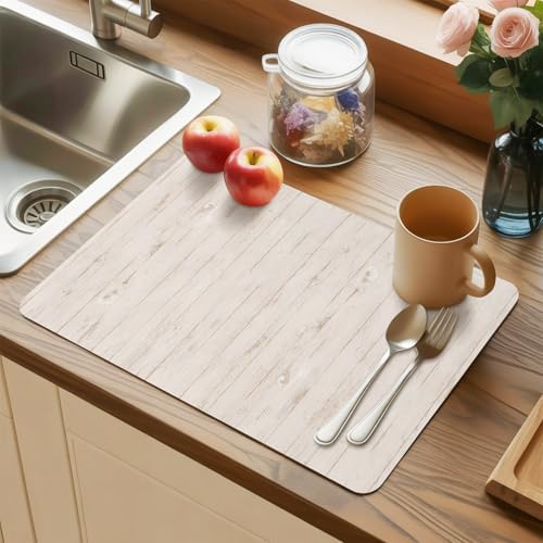 Soft Taupe Wood Planks Faux Leather Placemats Set of 6, 12x18in