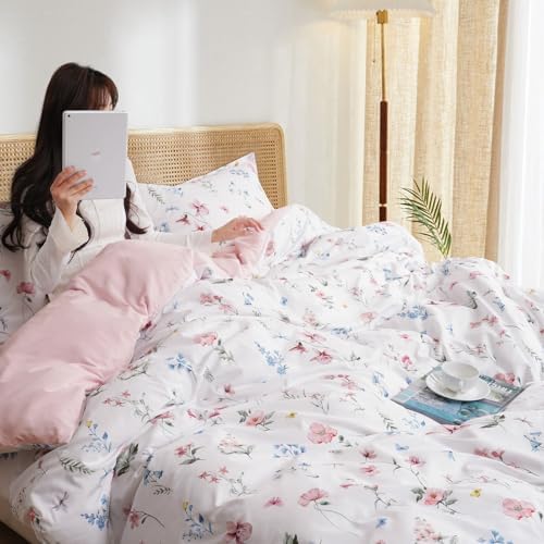 PHF Ultra Soft Floral Duvet Cover King Size, Printed Garden Bedding