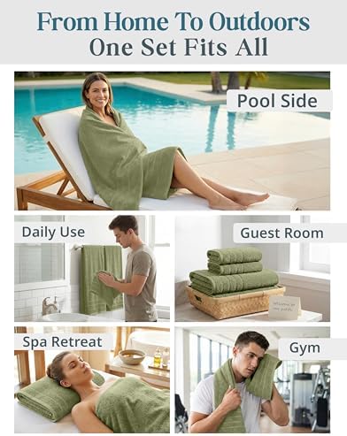 Casa Platino Towel Set for Bathroom 8 Piece Soft Absorbent - Oil Green