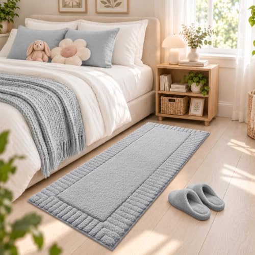 LUMI Soft Bathroom Rugs Absorbent, Non Slip Bath Mat 24x60, Light Grey