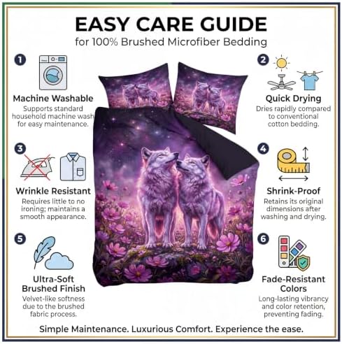 King Duvet Cover Set Soft Microfiber Dream Wolf