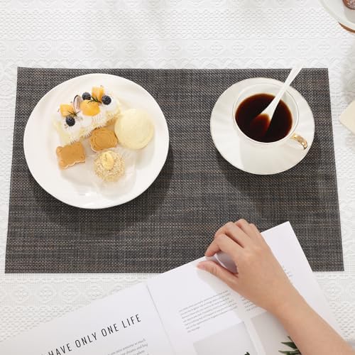 SHACOS Placemats Set of 6 Woven Vinyl Place Mats Wipeable Heat