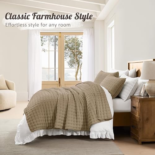 WDCOZY Cloud Soft Quilt Set, King Size, Taupe, 3 Pieces 104x90 inches