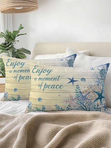 Outdoor Pillows Waterproof, Teal Blue Starfish Coastal Bedding Throw
