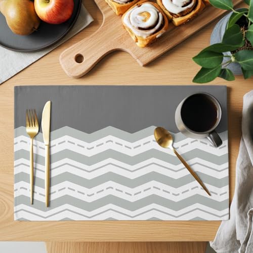 Cotton Linen Placemats for Dining Table Set of 8 Grey Striped Theme