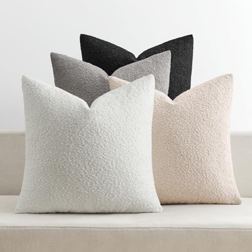 MIULEE Decorative Boucle Throw Pillow Covers 18x18 Black White Set of
