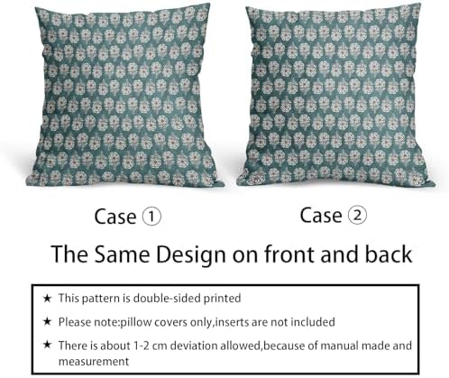 Floral Pillow Covers 22x22 Inch Set of 2 Teal Flowers Block Print