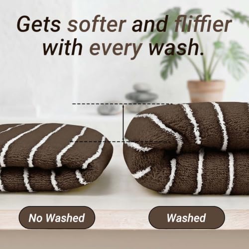 Striped Cotton Hand Towels, Quick Dry, Set of 2,15x28 (Brown)
