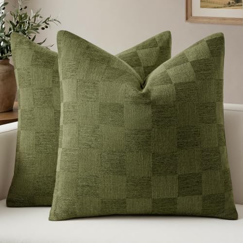 A moment Set of 2 Decorative Linen Throw Pillow Covers,Large Grid