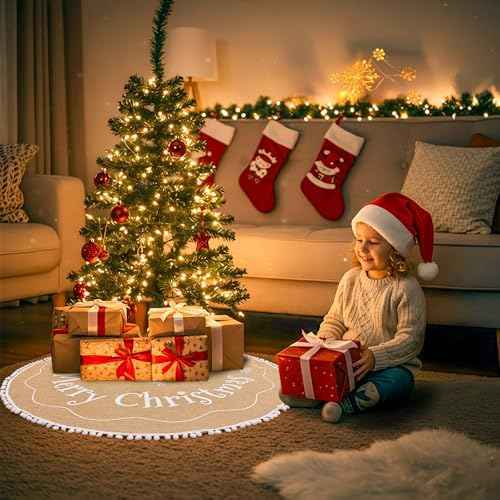 AerWo 24 Inch Burlap Christmas Tree Skirt