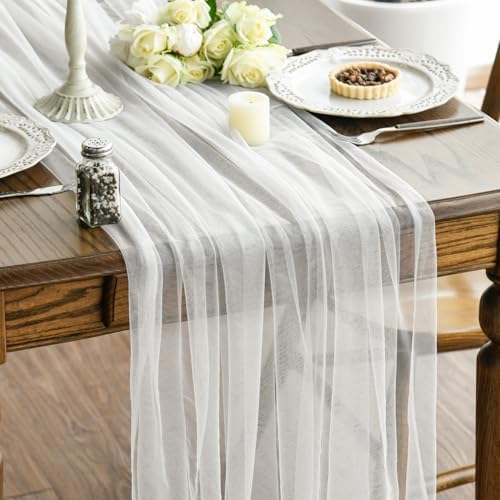 Artoid Mode Ivory Gauze Table Runner 120 Inch 10FT, Seasonal Sheer