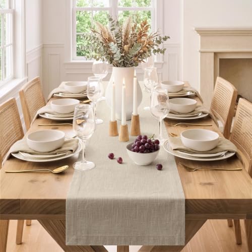 100% Natural Cotton Linen Table Runner, 14x90in Natural Linen