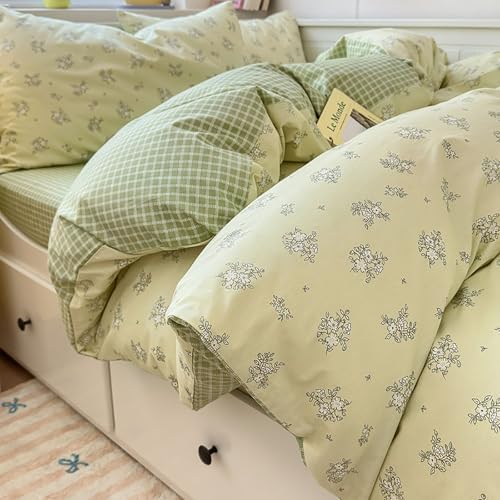100% Cotton Queen Size Duvet Covers Set, Soft Breathable Cotton Flower