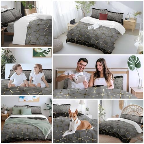 Ombre Gray Geometric Duvet Cover Set, Modern Abstract Art Soft Duvet
