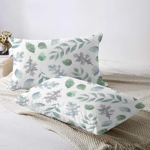 INFLAG Duvet Cover Green Floral Botanical Leaf, Reversible Bedding