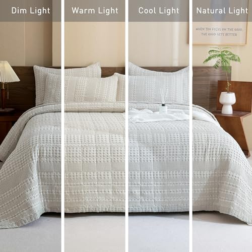 CozyTide King Size Quilt 110"x98",Khaki Cotton Waffle Weave