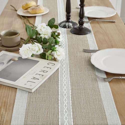 Wracra Embroidered Table Runner Linen Table Runners 108 inches Long