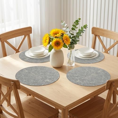 Minimalist Gray Faux Leather Placemats Set of 6, 15in, Waterproof Heat