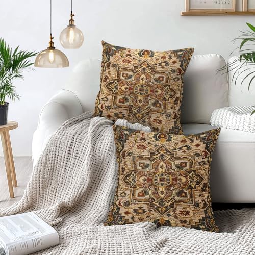 Brown Gold Red Vintage Bohemian Pillow Covers 18X18 Inch Boho Flower