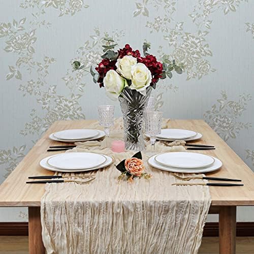 Okra. z Cream Ivory Table Runner 10ft Gauze Sheer Tablecloth Beige