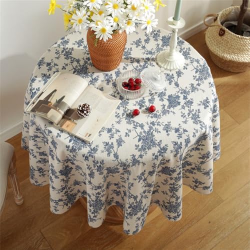Floral Linen Cotton Tablecloth Retro Table Table Cover Round Dining