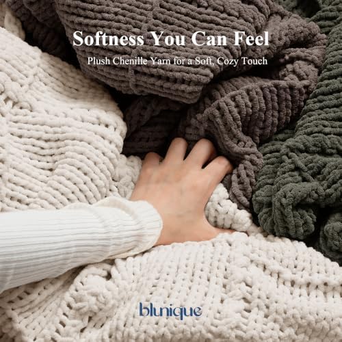 Chenille Knit Throw Blanket, Soft Cable Knit Blanket with Openwork