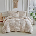 Tufted Queen Duvet Cover Set, 3 Pieces Solid Color Pinch Pleat