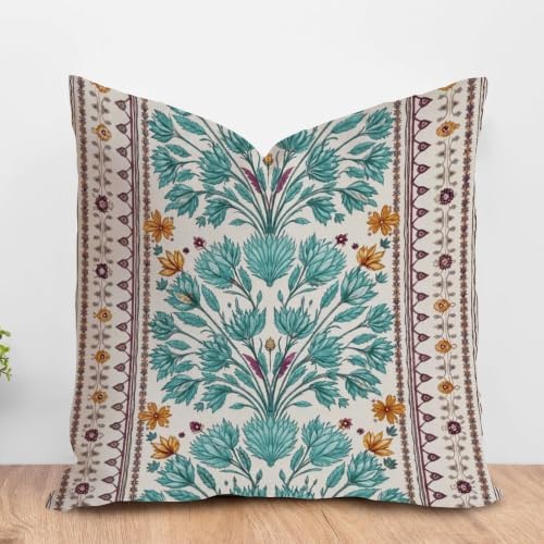 ArogGeld Turquoise Teal Blue Geometric Flower Throw Pillow Lily Leaf