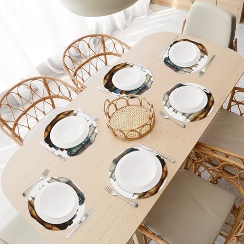 Vintage Book Round Placemats 16 inch Set of 4 Table Mats for Kitchen