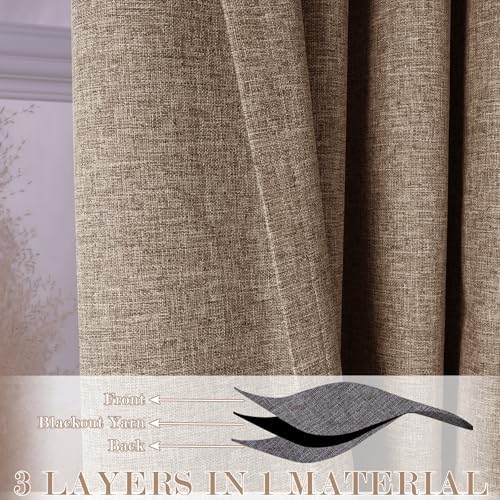 84" x 84" Taupe Linen Blend Blackout ains 100% Light Blocking Back Tab