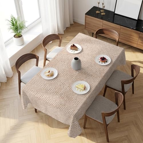 Beige Burlap Texture Table Cloth Waterproof Tablecloths, Farmhouse