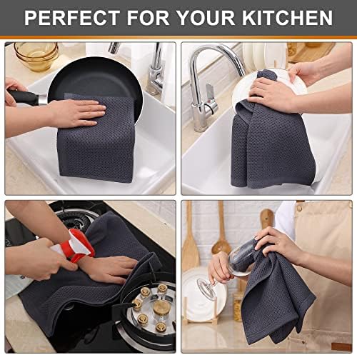 Kitinjoy 100% Cotton Waffle 4-Pack Kitchen Towels, 13" x 28", Dark