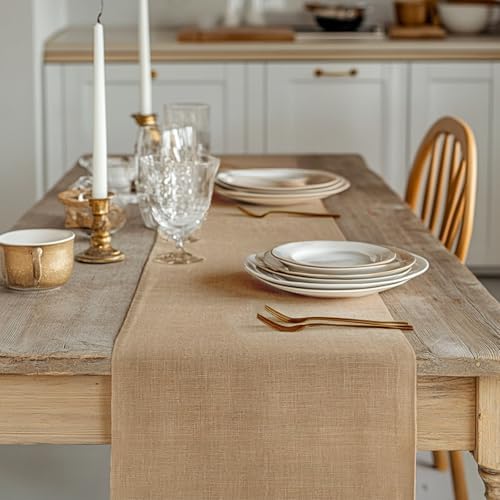 12 Pack Burlap Table Runners 12x108 Inch - Natural Jute Rustic
