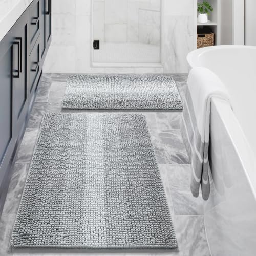 Gibelle Chenille Bathroom Rug Set 2 Piece - Non Slip Bath Mat 16x24